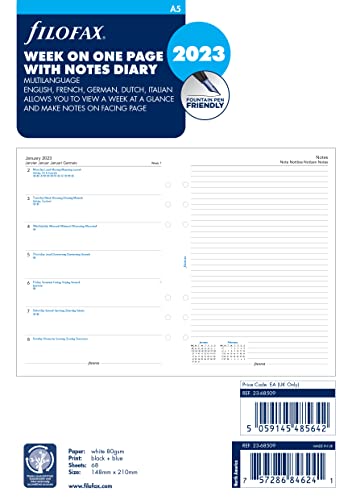 Filofax A5 Woche auf einer Seite mit Notizen, 2023, weiß
