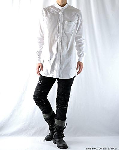 Amazon Co Jp ロングシャツ 白 ロング丈 シャツ メンズ 長袖 ホワイト バンドカラー レギュラーカラー 無地 ドレープ M バンドカラー ホワイト 服 ファッション小物