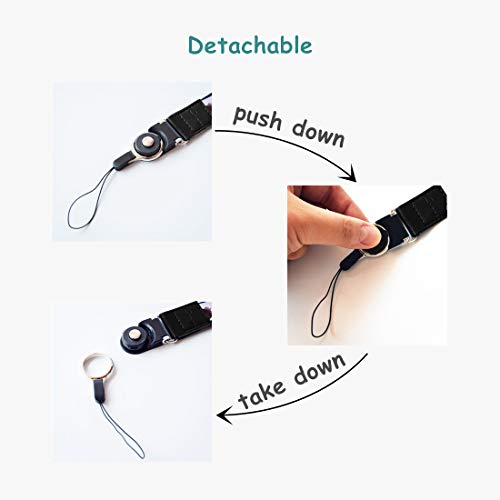 Cell Phone Lanyard Detachable, Universal Phone Neck Strap, Soft Phone Lanyard Neck Strap Case Holder, Crimmy Smartphone Strap (Black Flower)