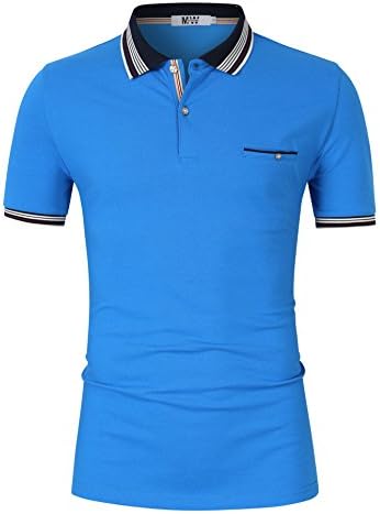 MrWonder Men's Casual Slim Fit Short Sleeve Golf Polo Shirts Stripe Collar 2 Button Athletic T Shirt