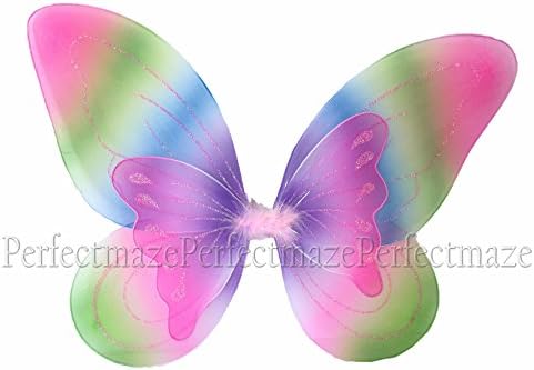 Perfectmaze Double Layer 18"x15" Glitter Fairy Butterfly Wings Pixie Dance (3 colors) (Rainbow)