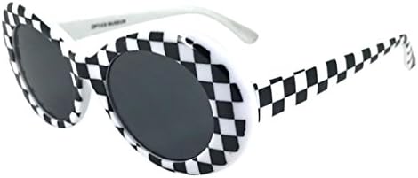 Migugu Retro Vintage Clout Goggles Unisex Sunglasses Rapper Oval Glasses (white-plaid)
