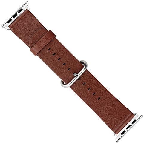 Vaste Apple Watch Brown Leather Band 38mm Stainless Steel Watch Band Belt Replacement with Round Buckle and Metal Connector for Classic Buckle Watchband(brown)