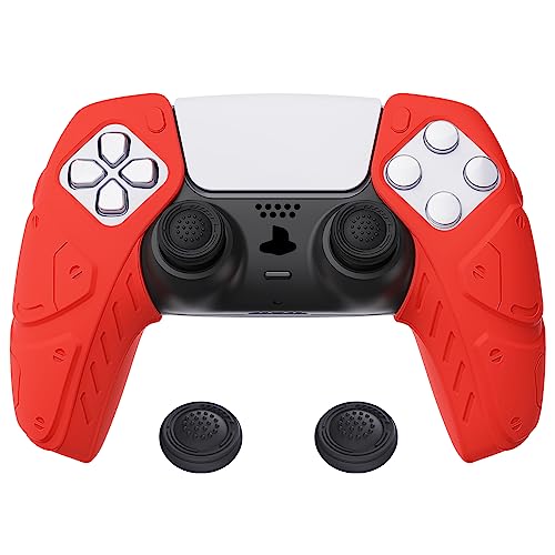 PlayVital Mecha Edition Passion Red Ergonomic Soft Controller Silicone Case Grips for ps5, Rubber Protector Skins with Thumbstick Caps for ps5 Controller - Compatible with Charging Station