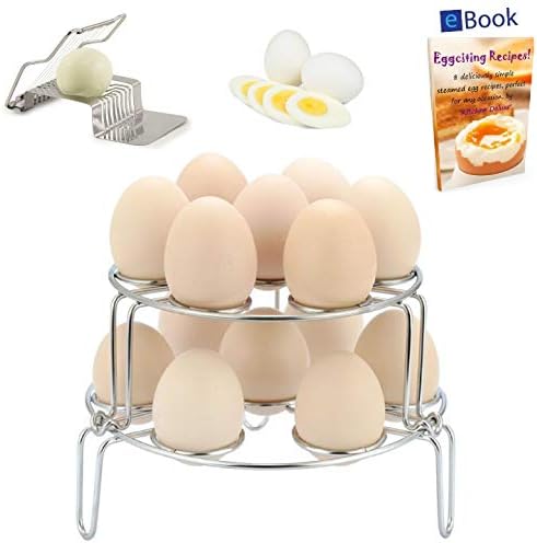 PREMIUM Egg Steamer Rack - 14 Eggs - BEST Bundle - Stackable - Fits Instant Pot Pressure Cooker 6 Qt & 8 Quart - 100% Stainless Steel - BONUS Accessories - Egg Slicer + eBook - Insert for Instapot