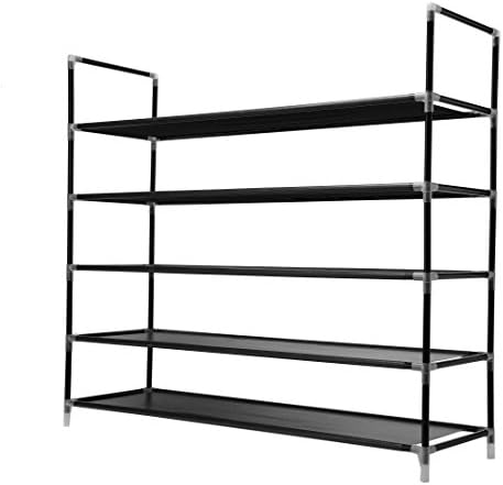 Premium Stackable Shoe Rack By Storwel - Practical 5 Tiers Shoe Storage Organizer - Sturdy Space Saving Rack - Suitable For Trainers, High Heels, Boots &amp; More - (Black)