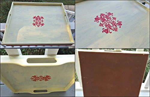 Large Wooden Vintage Tray 18.5" x 22.5" Refinished Soft Yellow Brushed &amp; Red