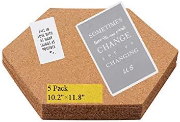 5 Pack Hexagon Cork Board Tiles,Mini Wall Bulletin Boards,Cork Board, Pin Board, Bulletin Board,Dartboard Backboard, Ultra Strong Self Adhesive Backing 10.2"x11.8"- 1/4" Thick