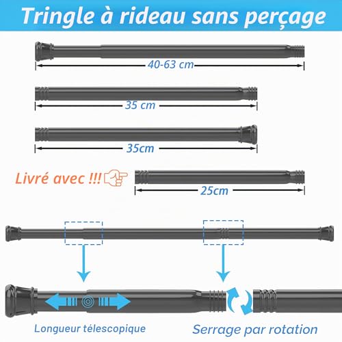1 x Telescopic Curtain Rod, No Drilling for Bathroom, Window, Wardrobe, 83-160 cm, White (Diameter 25 mm)
