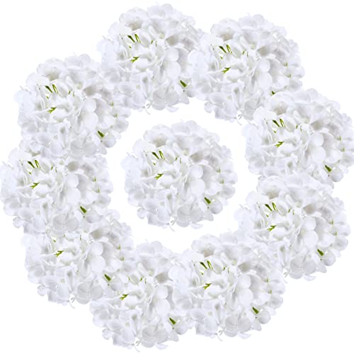 LUSHIDI Hortensienköpfe aus Seide, mit Stiel, künstliche Blumen, für Zuhause, Hochzeit, Dekoration, 10 Stück (weiß)