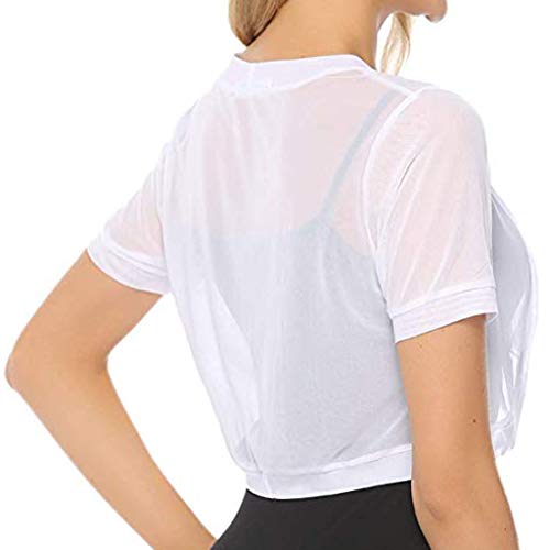 Summer Womens Tops Semi Sheer Short Sleeve Corp T-Shirt Chiffon Solid Basic Shrug Open Front Bolero Cardigan Tops White
