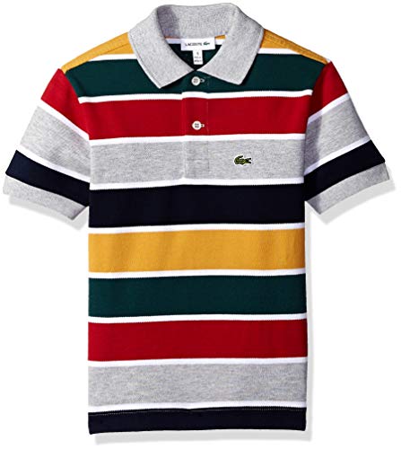 Lacoste Big Boy Short Sleeve Multico Stripes Pique Polo, PLUVIER Chine/White/Light, 10