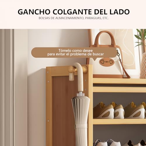 Zapatera Organizador, 6 Niveles 30 Pares de Armario de Almacenamiento de Zapatos, Zapatero con Cortinas, Zapatero de Bambú para Entrada, Vestíbulo y Pasillo
