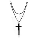 COLORFUL BLING Minimatli Layered Cross Pendant Necklace Stainless Steel Figaro Link Box Chain 18K Gold Silver Black for Men Boys Women Christian Religious Prayer Jewelry