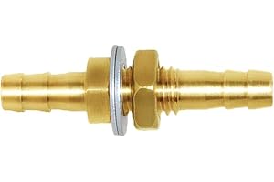 Joywayus Thru-Bulk Head Hex Union Brass Fitting 3/8" Hose Barb Bulkhead Fitting with Flat Washer Gasket Water/Fuel/Air