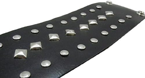Celebrita Original Licensed Italian Black Leather Silver Pyramid Mixed Round Stud Cuff Bracelet