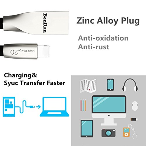 BenRan Lightning to USB Cable – 3.3 Feet /1 M Zinc Alloy Rhombus Charging Cable 2in1 Fast USB Charging cable for iOS & Android Systems (Blue, 3ft/1M) - Thumbnail 3