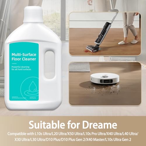 2 Pack Floor Cleaning Solution Compatible with Dreame Vacuum Cleaner Solution, Residue & Streak Free, Suitable for All Robot Vacuum Cleaners and Wireless Wet Dry Dual-Use