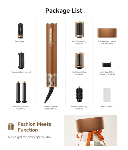 DREAME AirStyle Pro 7-in-1 Hair Styler & High Speed Dryer | Snap-on Attachments for Curling, Smoothing, Volumizing | Fast Drying, Frizz Control, Cool Shot | Luxury Leather Package, 120V Voltage