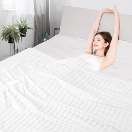 Elegear Couverture Rafraichissante d'été, Fibre de Refroidissement Arc-Chill 3.0 Japonaise Q-Max>0,5 Double Face Absorber Chaleur Corporelle Couverture Ete Légère pour Lit canapé, Blanc Rayé 200x220cm