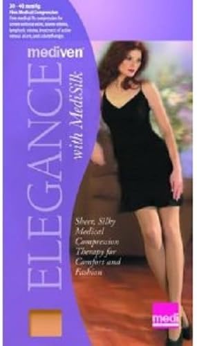 Mediven Elegance Open Toe 30-40 mmHg Calf Length Compression Stockings w/ Top Band (Petite VII, Sand)