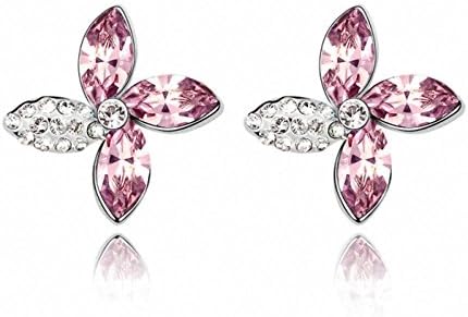 Women Fashion Stud Earrings Girl Alloy Crystal White Gold Plated Purple Light Amethyst Flower Dreams