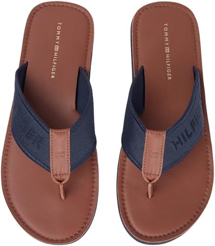 Hilfiger Sandales de plage en cuir FM0FM05808 pour homme, bleu (ciel du désert), pointure 42