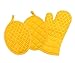 Sticky Toffee Oven Mitt and Pot Holder Set of 3 – Yellow Non-Slip Kitchen Hot Pads and Mitts with Silicone Grip, 100% Cotton Shell, Oeko-Tex Cotton