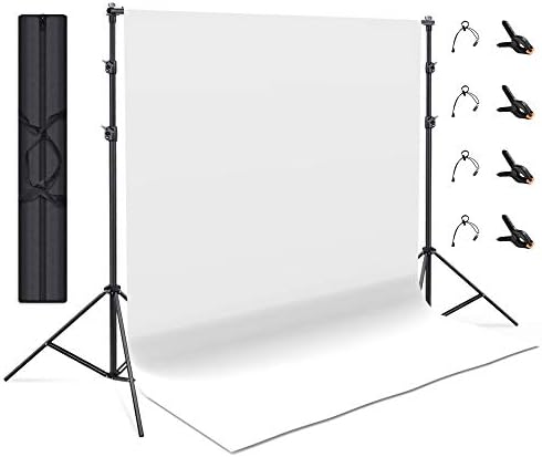 Utebit 背景スタンド 280 X 300cm 背景 布 白 3 6m 撮影クリップ 8個セット 撮影スタンド 撮影背景布 ホワイトポリエステル 強力クリップ 4個とロープクリップ 4個 背景サポート写真撮影用 アルミ製 調整可 キャリーバッグ付 スタジオ ビデオ 撮影などに適用