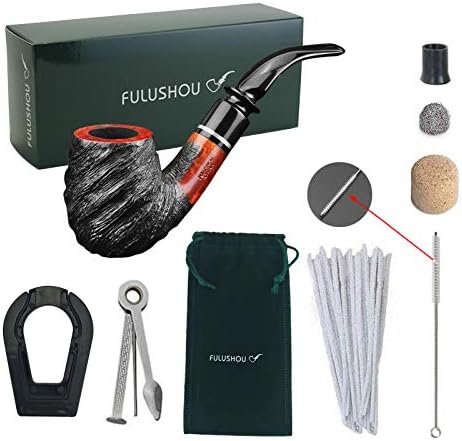 FULUSHOU Mediterranean Briar Wood Tobacco Pipe, Simple Mini Carving Bend Tobacco Pipe,Dad Gift