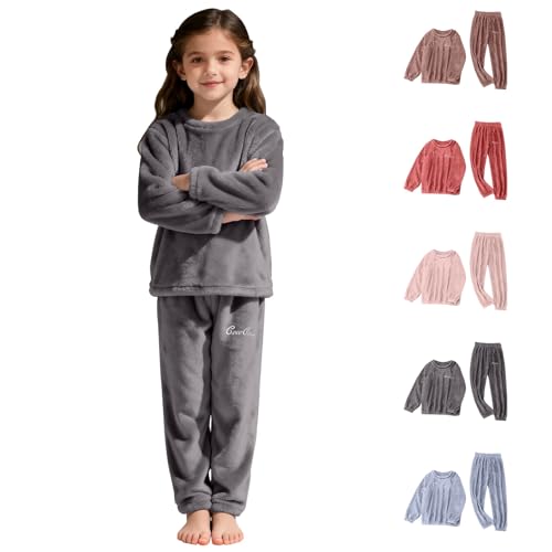 Kids Boys Girls Fleece Pajamas Suits Warm Fuzzy Pjs Sleepwear Set Children Soft Comfy Homewear 2 Piece Soft Coral Fleece Loungewear Long Sleeve Tops and Pants Sleepwear Outfits for Autumn Winter