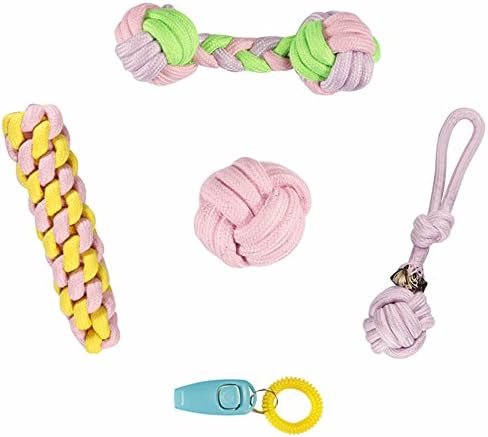 NEFUTRY Dog Rope Toys-Pet Puppy Dog Play Chew Knot Ball For Small to Medium Large Dogs(Set of 4+one 2 in one gift whistle and dog training clicker as gift) (Toy Set #1)