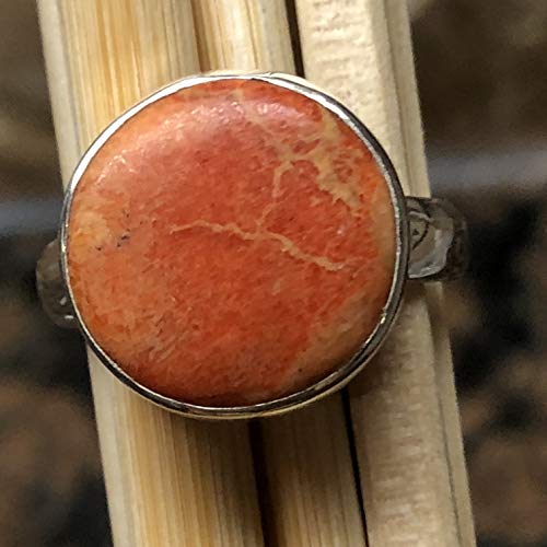 Natural Sponge Coral 925 Solid Sterling Silver Round Shape Ring sz 8 Natural Sponge Coral 925 Solid Sterling Silver Round Shape Ring sz 8