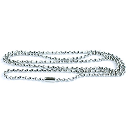 Ball Chain Dog Tag Necklace - 4 and 24 Inches Long - 2.4mm Bead Size - Matching Connector - Adjustable Metal Bead Chain - Multiple Pack Sizes - Black or Silver