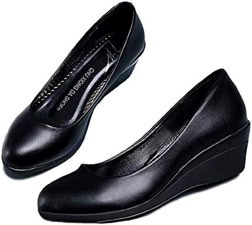 [マナンティアール] レディース ウェッジヒール パンプス ブラック エナメル スムース 22.5㎝～25.5㎝
