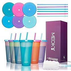Meoky 12Pack Plastic Cups with Lids and Straws 24oz