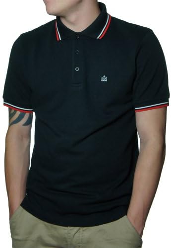 MERC LONDON New Black Card Cotton Polo Shirt With Tipped Collar