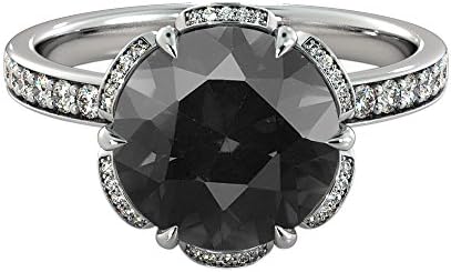 2.00 CTW Black Diamond Ring 14K White Gold Flower Vintage Halo