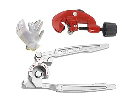 Digital Craft 180 Degree Pipe Bending Tool Heavy 3in1 Hand Manual Tube Bender Aluminum Alloy Tubing Bender Brake Line Curving Pliers 1/4 5/16 3/8Copper Pipe Tube Cutter 3-28 With Safety Hand Gloves
