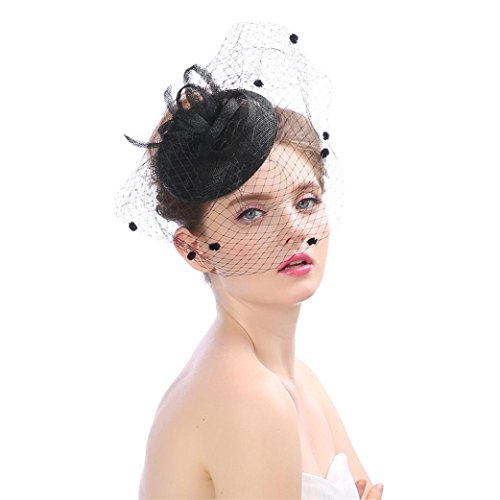 image for SUKEQ Fascinator Hat, 2018 New Feather Mesh Net Veil Party Hat Clip He