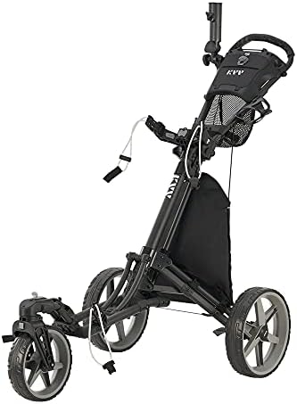 KVV 3 Wheel 360 Rotating Front Wheel Foldable/Collapsible Golf Push Cart with Foot Brake Open and Close in ONE Second-Free Umbrella Holder Included KVV 3 Wheel 360 Rotating Front Wheel Foldable/Collapsible Golf Push Cart with Foot Brake Open and Close in ONE Second-Free Umbrella Holder Included