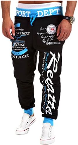 Casual Pants,Men's Sport Jogger Printed DrawString Baggy Long Pants Sweatpants(Blue Black,XXXL)
