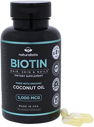 Naturalistix Biotin 5,000 mcg Veggie Capsule; Vitamin B7 for Hair, Skin, Nails Promotes Hair Growth, Healthy Skin, Strong Nails, Reduces Hair Loss; 120 Soft Veggie Capsules; Made In USA.
