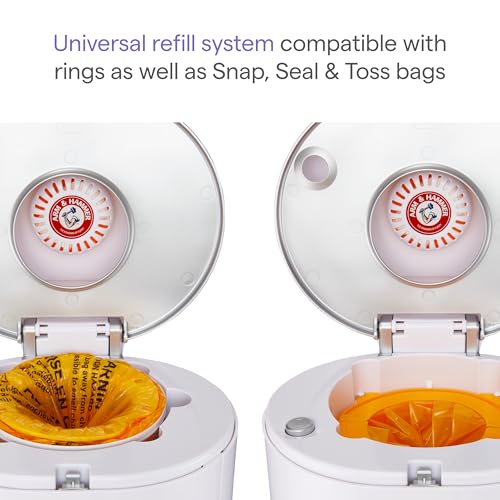 Munchkin STEP? Diaper Pail Powered by Arm & Hammer, #1 in Odor Control, Award-Winning, Includes 1 Snap, Seal & Toss? Bag, 1 Starter Refill Ring, and 1 PUCK? Baking Soda Cartridge