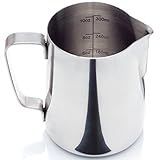 Stainless Steel Milk Frothing Pitcher - with Measurement Markings and Bonus Storage Bag (12 or 20 oz.) - for Espresso Machine, Coffee Milk Frother and Latte Maker