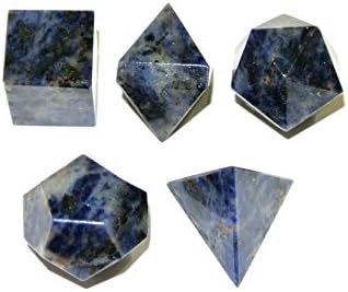 A++ 5-PCS Sodalite Platonic Solids Sacred Geometric Set w/ Velvet Pouch