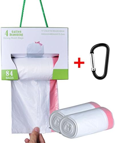 Small Trash Bags, DGEMOC 4 Gallon Trash Bags Drawstring For Bathroom, Office, Car And Room, 0.6mil, 15-16 Liter, 84 Count, White