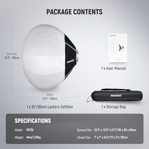 NEEWER 33.5"/85cm Lantern Softbox, Quick Release 360° Light Diffuser Bowens Mount Softbox with Lightweight Nylon Alloy for RGB CB60 CB60B CB200B MS60B MS60C MS150B Continuous LED Video Lights, NS35L