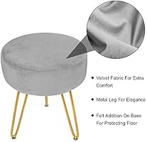 Velvet Footrest Stool Ottoman Round Modern Upholstered Vanity Footstool Side Table Seat Dressing Chair With Golden Metal Leg Grey Amazon Ae