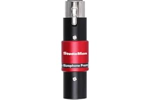 StudioMan DPM1 XLR Dynamic Microphones Preamp, 29dB Gain & Low-Noise Signal Boost, Plug-and-Play Metal Adapter with Universal XLR Compatibility - for Studio/Stage - Red/Black